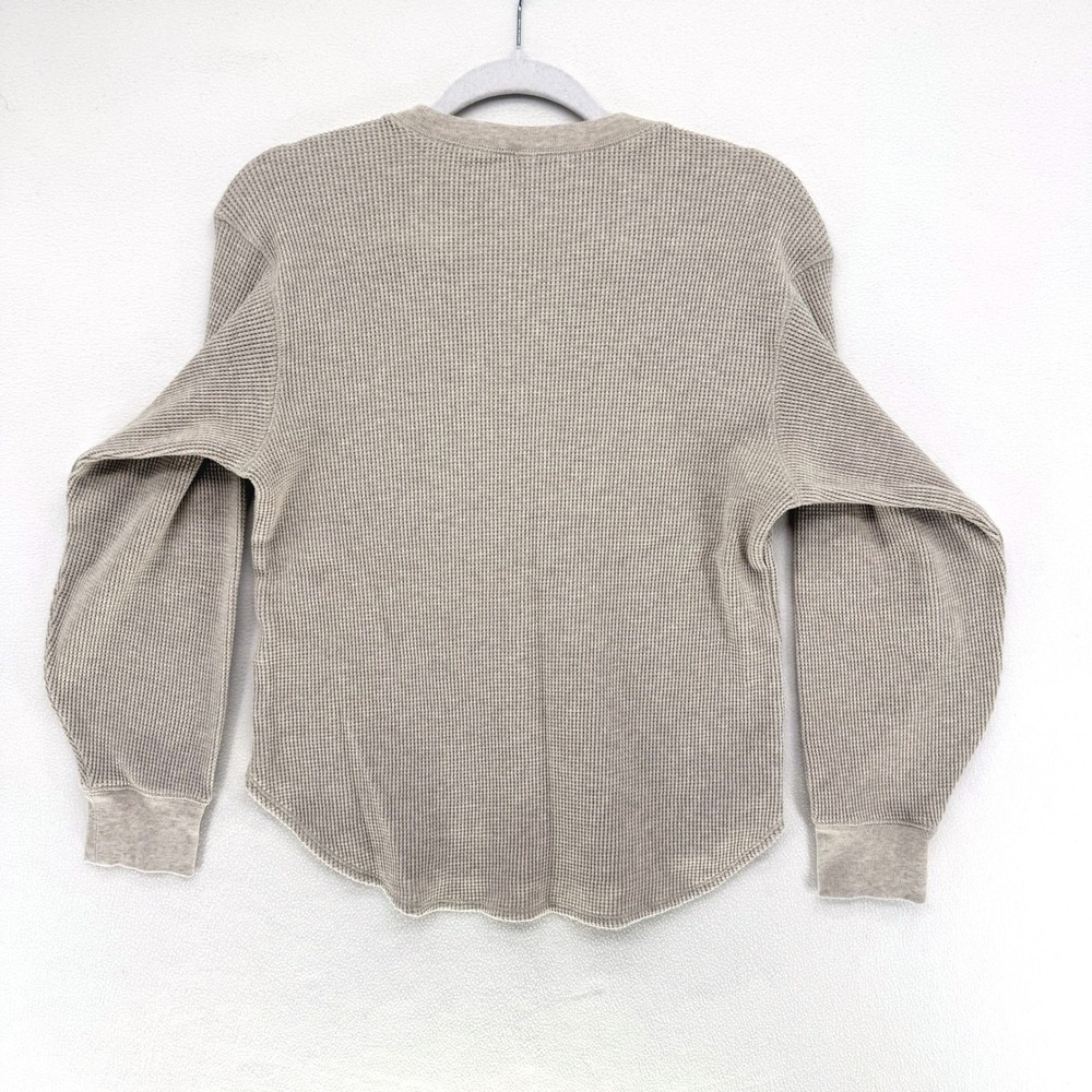 Uniqlo Waffle Knit Top Women Small Beige Long‎ Sleeve Thermal Crew Neck - Picture 3 of 8